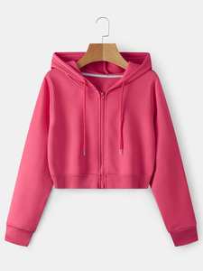 Women's Casual Zipper Cropped <b>Hoodies</b> Kangaroo Pocket <b>Zip</b> <b>Up</b> <b>Hoodies</b> & Sweatshirts In Different Colors with Low MOQ - Product Image 5