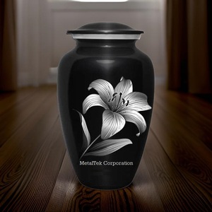 โถใส่เถ้ากระดูกทำจากโลหะสีดำรูปดอกลิลลี่สีขาวสำหรับงานศพงานศพของผู้ใหญ่สไตล์อเมริกัน - Product Image 3