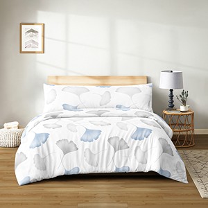 Set copripiumino 3 pezzi 100% poliestere con lenzuolo con angoli e federe, motivo vegetale, stile semplice per uso domestico - Product Image 1