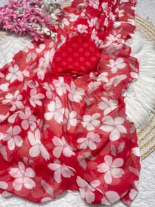 Hermosa Floral Impreso Suave Georgette Amarillo Negro Sari Con Étnico Elegante Blusa Para Casual Regular Oficina Waer Para Mujeres Chica - Product Image 3