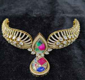 Personnalisé traditionnel multicolore Kundan tour de cou indien ensemble de bijoux inverse AD Polki collier pour les mariages en gros - Product Image 5