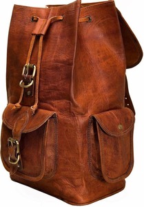 Handmade Brown Genuine <b>Leather</b> Backpack Large Vintage Sport <b>Satchel</b> Custom Candy Pattern Fashionable Travel Bag for <b>Men</b> Women - Product Image 4