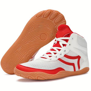 Chaussures de boxe respirantes, légères, antidérapantes, en cuir véritable, avec un soutien de la cheville élevé, durables, pour l'entraînement en salle de sport, les arts martiaux, pour hommes et femmes - Product Image 1