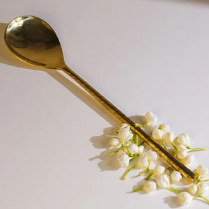 Set of 2 Brass Tea <b>Spoons</b> With Long Slim Handle <b>Gold</b> Finished for Restaurant and Hotels Tabletop Dinner <b>Spoons</b> - Product Image 2