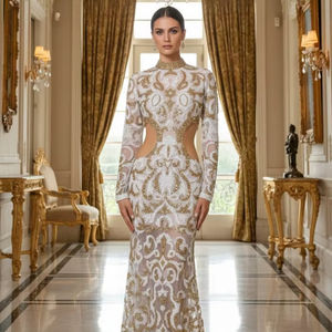 Robe de soirée de luxe à volants, brodée à la main, avec motif floral 3D, boutons en cristal, dentelle, ceinture en laine - Product Image 1