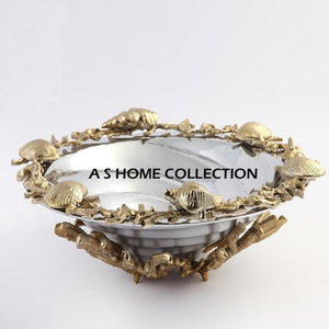 Cuenco de latón de acero inoxidable de diseño increíble y elegante, cocina decorativa, color plateado y dorado, cuenco elegante, soporte en forma de hoja - Product Image 3