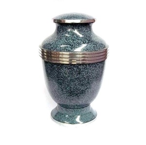 Urne funéraire artisanale en métal bleu, urne commémorative en laiton de luxe avec bordure dorée pour les cendres humaines, fournisseur en gros OEM pour adultes. - Product Image 5