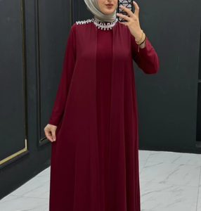 อาบายะห์หรูหราแบบซาอุดิอาระเบีย อาบายะห์มูฮ์รูน พร้อมงานปักลูกปัดและงานปักลายสวยงาม ออกแบบสำหรับอีดปี 2026 ราคาขายส่ง - Product Image 4