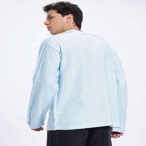 Street Texture Raw Edge T-shirt à épaules tombantes manches longues coupe décontractée vêtements pour hommes côtelés fabriqués en Inde - Product Image 6