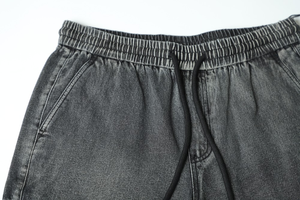 Pantalones cortos de algodón vaquero de sarga informales para fitness para hombre, dobladillo con cordón y cremallera, malla de carga multibolsillo, ropa de calle ecológica sólida - Product Image 4