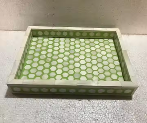 Bandeja para servir con incrustaciones de hueso, forma cuadrada, desayuno, cena, granja, comedor y sala de estar, bandeja decorativa - Product Image 4