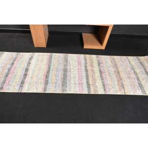 Tapis turc vintage moderne 2.5 X 8.9ft Beige Patchwork tapis laine tissage plat pour salon décor Tabriz Style - Product Image 3
