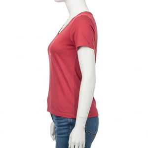 T-shirts pour femmes en tricot compressé, col rond, tissu extensible doux, respirant, coupe ajustée, vêtements de tous les jours, haut tendance, vente en gros - Product Image 3