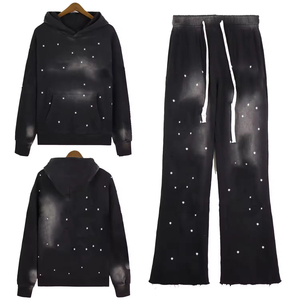 Survêtements Sun Faded Rhinestone Fabricants Baggy Survêtement évasé surdimensionné pour hommes Poids lourd à la mode - Product Image 3