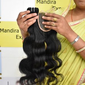 100% Remy cuticule aligné Bodywave 6*6 fermeture pas cher vierge indien Machine Double trame Extensions de cheveux brut non transformé qualité - Product Image 4