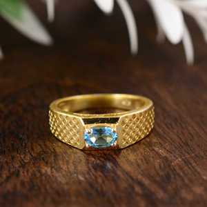 Blue Topaz <b>Ring</b> Minimalist Brass <b>Rings</b> For <b>Men</b> 18k Gold Plated Gemstone Jewelry Geometric Design Wholesale <b>Ring</b> - Product Image 2