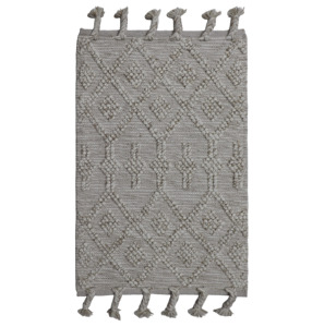 Tapis en laine/coton texturé épais tissé à la main réversible avec diamant géométrique moderne - Product Image 1