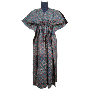 <b>Kaftan</b> Handblock Bagru Print Cotton Fabric <b>Long</b> Casual <b>Dress</b> For Women - Product Image 1