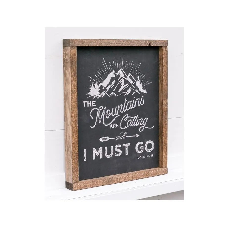 Le montagne chiamano e io Must Go Vintage citazioni in legno segno Inspirational Wall Art targa in legno