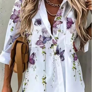 Mode décontracté à manches longues femmes chemise all-match chemise ample femmes tempérament imprimé haut - Product Image 1