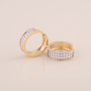 ต่างหูเพชรเพาะเลี้ยงในห้องปฏิบัติการที่ได้รับการรับรองจาก IGI แบบห่วงกว้างประดับเพชรเต็มวง ทอง 18K สีเหลือง / สีขาว / สีโรสโกลด์ ต่างหูแบบหนาสำหรับผู้หญิง - Product Image 2