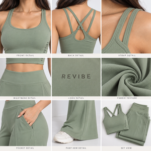 Conjunto Deportivo de Dos Piezas para Mujer: Top Corto con Espalda Cruzada y Pantalones de Pierna Ancha, Cintura Alta, para Yoga y Descanso, OEM, Marca Privada, Venta al Por Mayor - Product Image 6