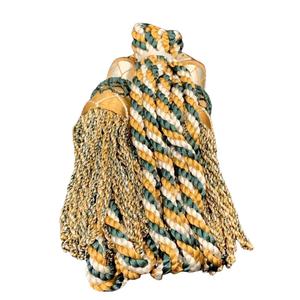 This is a decorative <b>cord</b> with a large tassel, likely a pectoral cross <b>cord</b> or bagpipe <b>cord</b> in olive green white and gold colors - Product Image 1