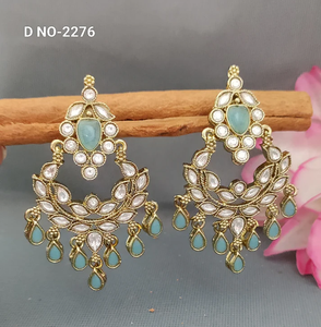 Pendientes Kundan con acabado Mehandi tradicional real con piedras de moissanita brillantes para mujeres de la India - Product Image 2