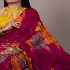 Sari VASTRA COTTAGE para Mujer, Ligero, con Borde de Viscosa, Diseño Estampado, con Blusa a Juego, Ropa Festiva - Product Image 2