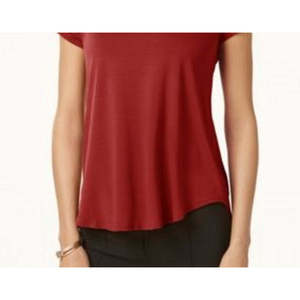 T-shirt Corta da Donna Alfani con Orlo Asimmetrico, Rosso Scuro con Finiture in Raso, Top Corto Traspirante in Poliestere, Taglia Unica Disponibile (M) - Product Image 2