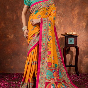 Saris imprimés pour femmes en soie Dola pour occasions spéciales - Product Image 1