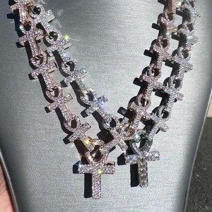 Personalizado redondo y Baguette corte moissanita diamante 925 plata esterlina 18K chapado en oro rosa fiesta desgaste Hip Hop rapero estilo cadena - Product Image 1