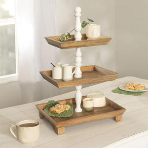 Top vente en bois plateau à plusieurs niveaux 3 niveaux plateau de service cuisine comptoir ferme vacances décor Cupcake bois détachable 3 niveaux plateaux - Product Image 4