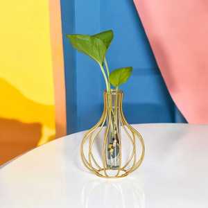 Vase en verre et fer avec cadre métallique doré moderne Décoration de table pour le bureau, la maison, l'affichage de plantes d'intérieur Centres de table élégants Décoratifs - Product Image 3