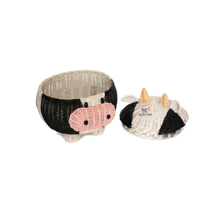 Cesta de almacenamiento de ratán de vaca con tapa, contenedor decorativo, decoración del hogar, cestas de regalo tejidas a mano para bebés - Product Image 4