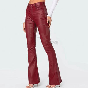 Designer Women Leather <b>Pants</b> Winter Flat Front Mid Waist Regular Fit Lightweight Breathable Casual Street Style Wear - Product Image 3