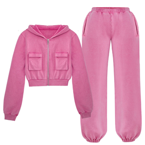 บริการ OEM ผู้หญิงที่กําหนดเองชุดวินเทจหินกรดล้างเฮฟวี่เวท Sweatsuit ซิปที่กําหนดเองและกางเกงวอร์มสองชิ้นสําหรับสุภาพสตรี - Product Image 1