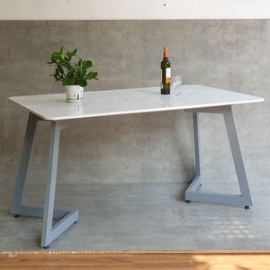 Victo Minimalist Rectangular Dining <b>Table</b> 140x80cm Stone <b>Top</b> Iron Legs Solid <b>Wood</b> Assembled BA68099 - Product Image 2