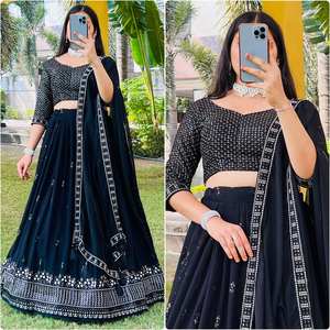 Lehenga choli มีดีไซน์สีดำดั้งเดิมของผู้หญิงที่มีลำดับงานปักสำหรับงานเลี้ยงและงานแต่งงาน - Product Image 4