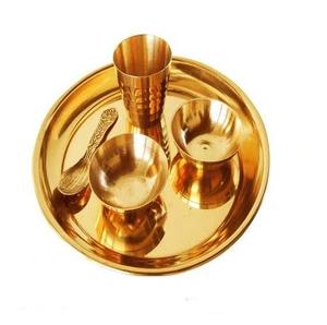 Ensemble de vaisselle en métal solide, Pooja Thali, plateau de décoration Festive en métal solide, prix de gros pour la maison, le Restaurant de mariage - Product Image 6