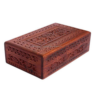 Caja de almacenamiento de joyas artesanales de madera cajas de madera talladas caja de baratijas de madera - Product Image 1