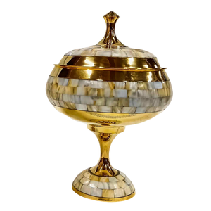 Pots à Khajoor en laiton pur vintage avec gravure de paon, finition polie pour la maison et la cuisine des restaurants, pot à dattes arabes - Product Image 6