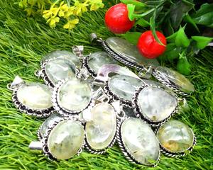 Collar de latón Vintage para mujer, colgante de moda de tendencia caliente de piedras preciosas de Prehnita para fiestas, piedras naturales variadas cristianas - Product Image 3