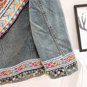 Veste en jean bleu pour femme de qualité designer, style Y2K, broderie, chaîne à glands, lavage à l'eau, décontractée, grande taille, avec un grand coton - Product Image 4