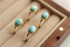 925 Sterling Silver Natural Larimar <b>Ring</b> Gold-Plated Genuine Gemstone Fine Jewelry for Women - Product Image 2