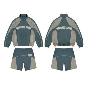 Ensemble deux pièces coupe-vent en nylon avec logo personnalisé pour hommes survêtement coupe-vent vestes et shorts à fermeture éclair pour hommes - Product Image 1