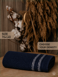 ผ้าขนหนูอาบน้ำหรูหรา รุ่น Elbrus Jacquard ขนาด 70x140 ซม. 600 GSM เนื้อนุ่มพิเศษ 100% ผ้าฝ้าย ลายตารางดอกไม้ ขอบลายดอกไม้ สำหรับสปาและรีสอร์ท ขายส่ง - Product Image 2