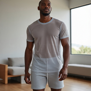 เสื้อยืดและกางเกงขาสั้นผ้าตาข่ายสำหรับผู้ชายเซ็ตชุดเดรสเซ็กซี่กลางคืนชุดกางเกงขาสั้นผ้าบางแขนสั้นชุดเสื้อผ้าแฝด - Product Image 3