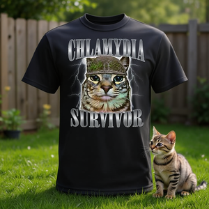 T-shirt con meme gatto Chlamydia Survivor, collezione Aminals per gli amanti dei gatti - Product Image 3