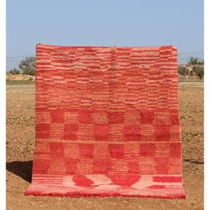 พรมขนสัตว์สีชมพูทำด้วยมือแบบโมรอคแคนทันสมัยออกแบบเป็นรูปสี่เหลี่ยมผืนผ้าทำด้วยมือหนาซักได้สำหรับใช้ชีวิตข้างเตียง - Product Image 1